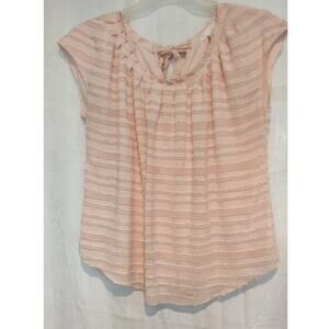 LC Lauren Conrad Large Women"s Soft Pink Pleated Blouse Striped Cottage Feminine